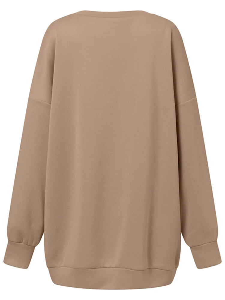 Women Puff Sleeve Crew Neck Solid Color Hem Long Sleeve Sweatshirts — view 6