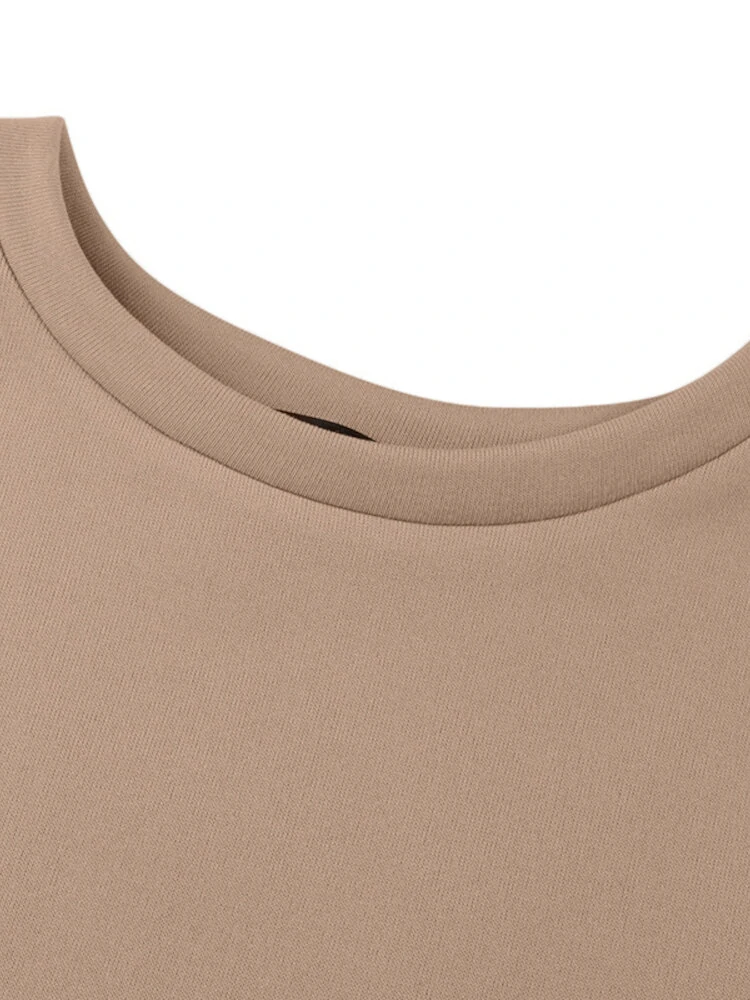 Women Puff Sleeve Crew Neck Solid Color Hem Long Sleeve Sweatshirts — view 9