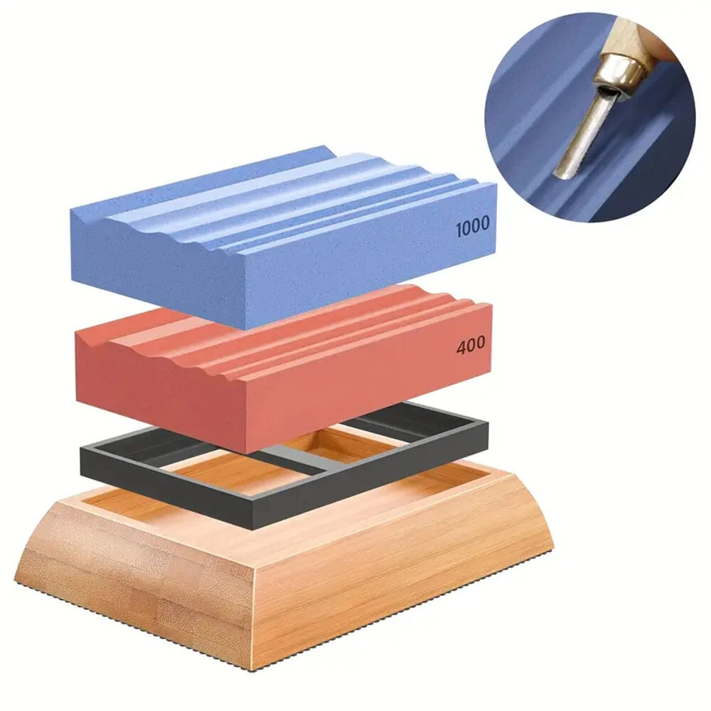 Wood Carving Sharpening Stone Kit 400 & 1000 Grit Whetstone with Multiple Notches Waterstone Straightens and Repairs Whittling & Carving Blades Chisels and Gouges