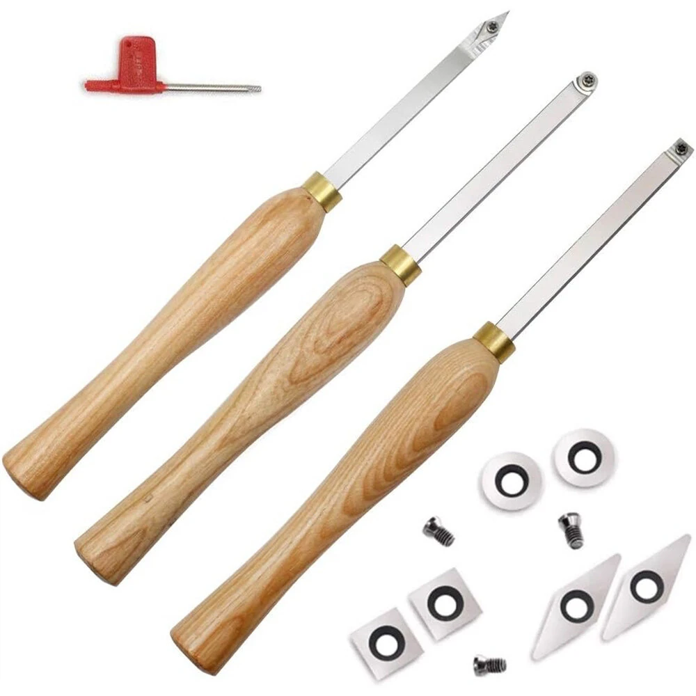Wood Lathe Chisel Set 3 PCS Woodworking Turning Tools Includes Square Round Diamond Carbide Blades for Wood Turning Use — Wood