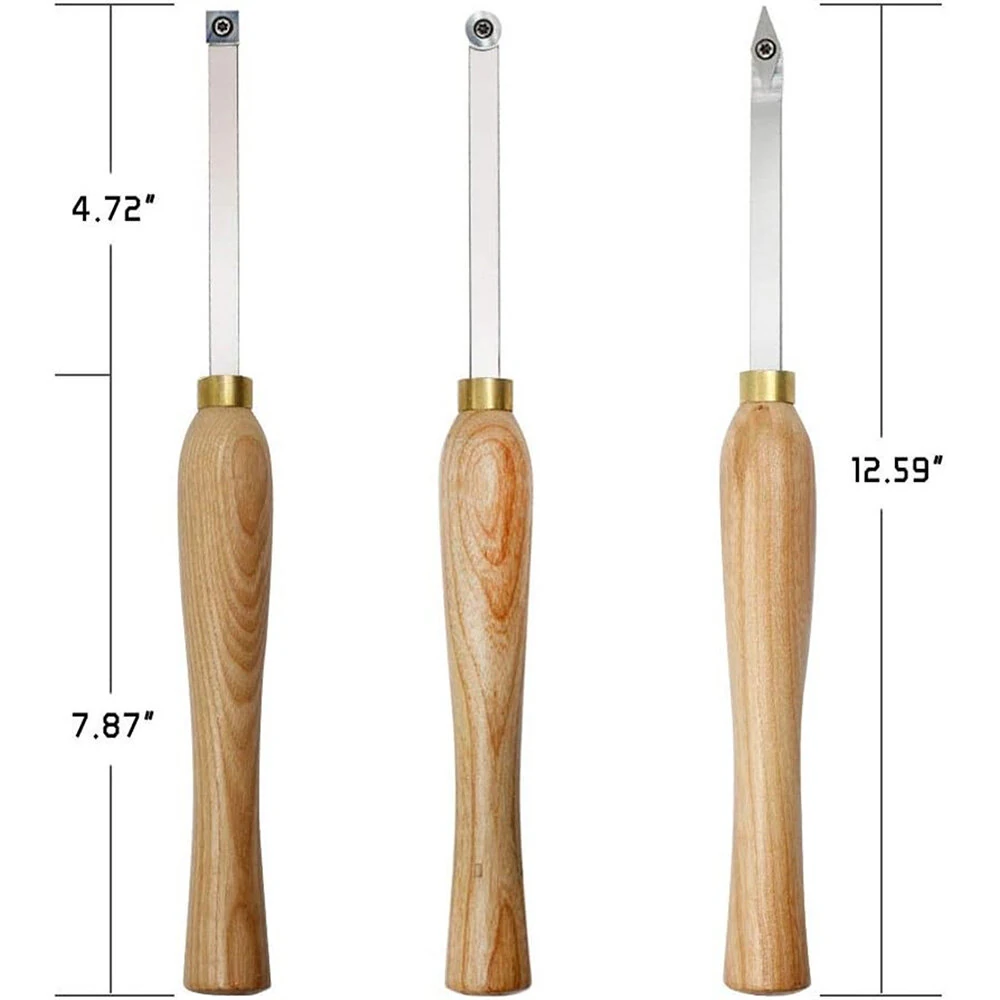 Wood Lathe Chisel Set 3 PCS Woodworking Turning Tools Includes Square Round Diamond Carbide Blades for Wood Turning Use — view 3