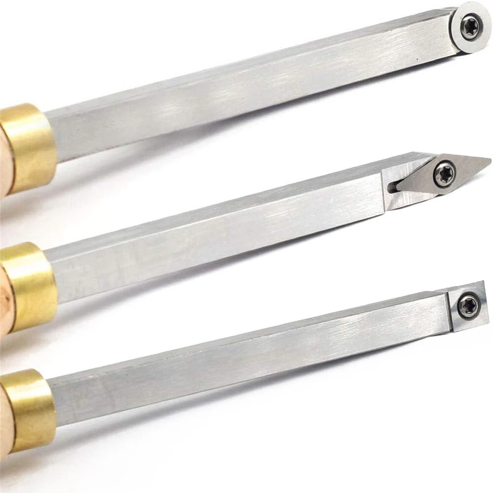 Wood Lathe Chisel Set 3 PCS Woodworking Turning Tools Includes Square Round Diamond Carbide Blades for Wood Turning Use — view 5