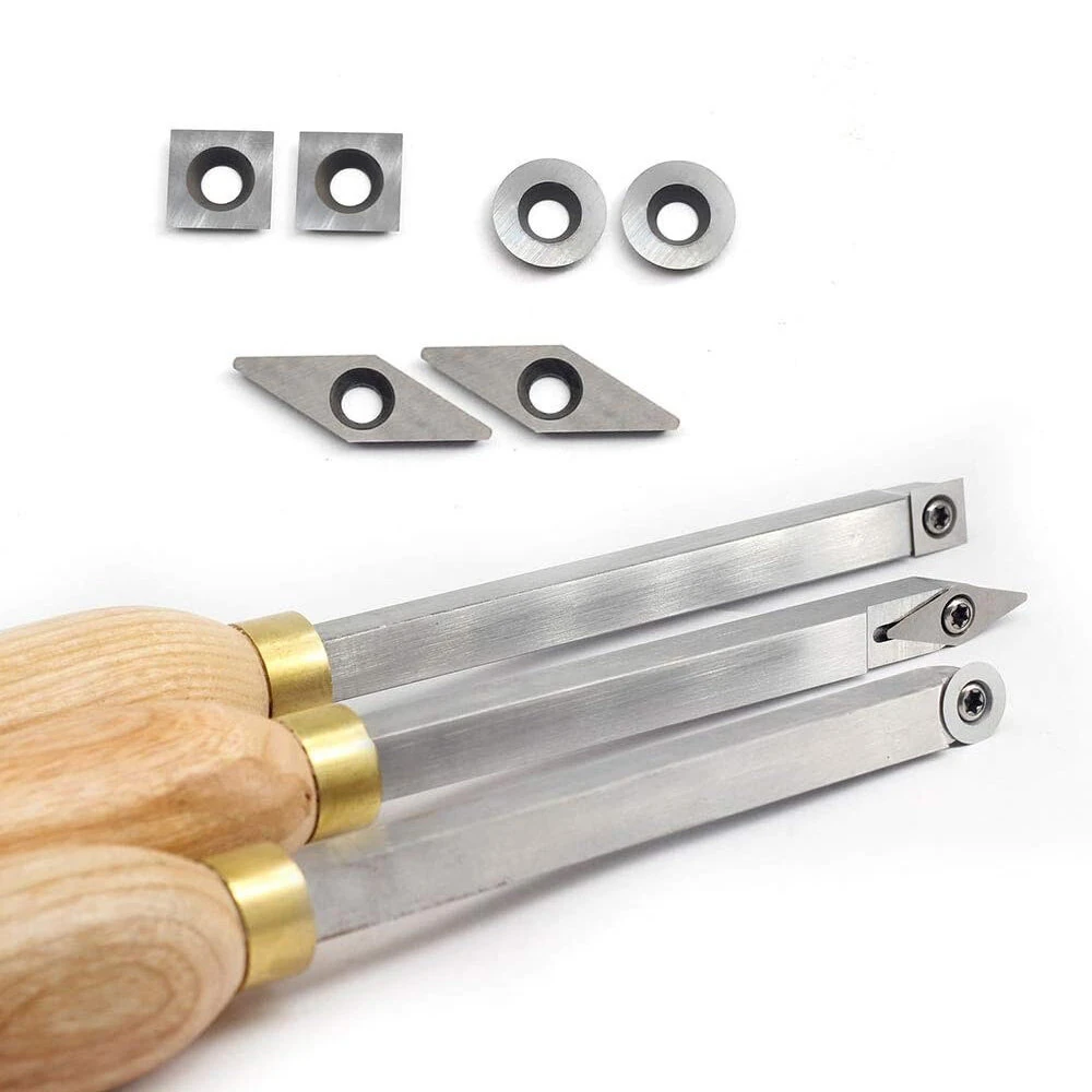 Wood Lathe Chisel Set 3 PCS Woodworking Turning Tools Includes Square Round Diamond Carbide Blades for Wood Turning Use — view 6