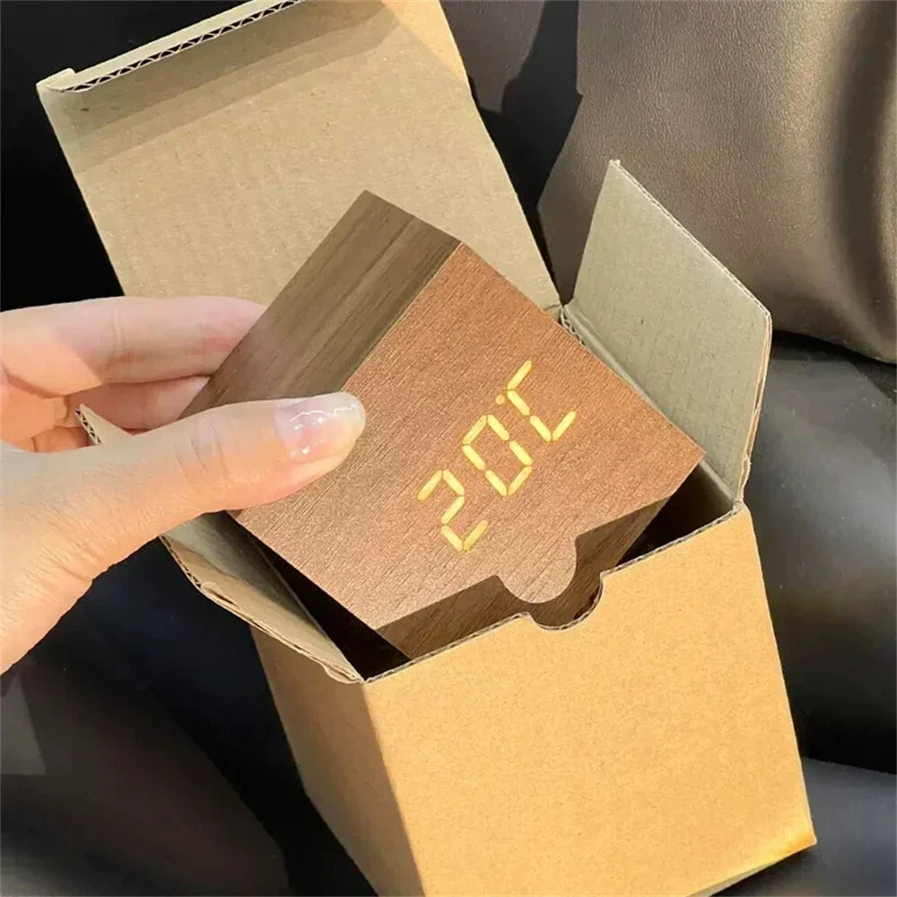 Wooden Digital Alarm Clock with Temperature Sound Control Electronic Clocks Desktop LED Bedside Clock — view 10