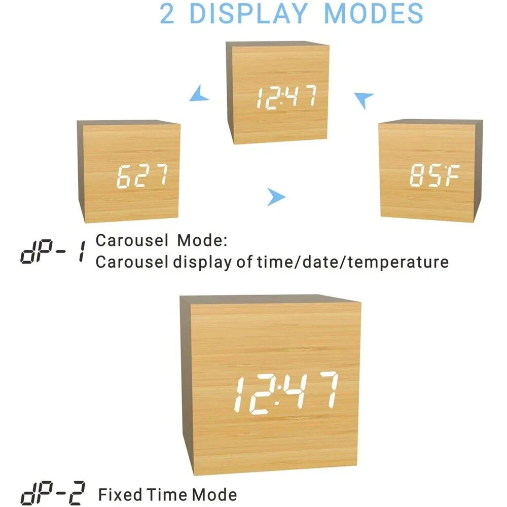 Wooden Digital Alarm Clock with Temperature Sound Control Electronic Clocks Desktop LED Bedside Clock — view 7