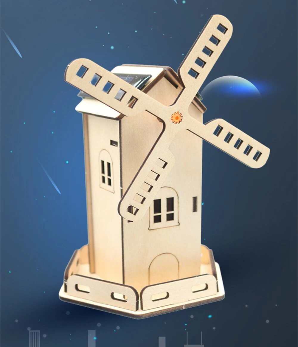 Wooden DIY Educational Scientific Experiments Early Education Toys Solar Windmill Assembled Small House for Children — Pricio