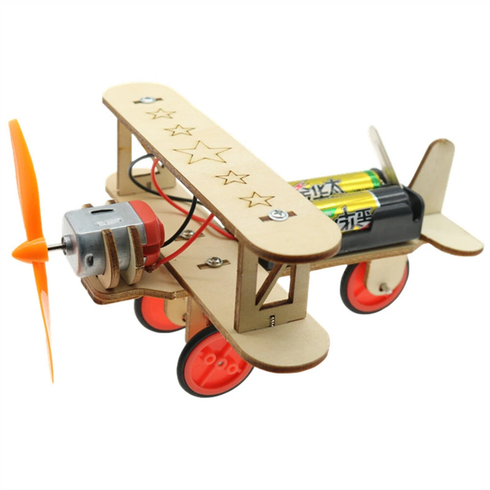 Wooden Electric Biplane Taxiing Aircraft Children's Science Experiment Education Handmade DIY Model Assembly — Pricio