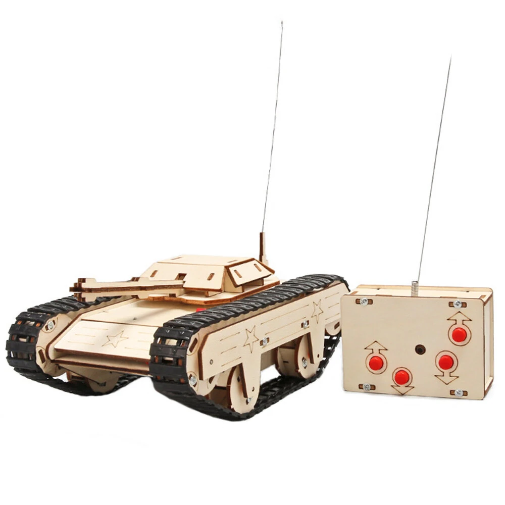 Wooden Remote Control Tank Model Assembly Kit DIY Children's Science Experiment Education Puzzle Toy Student Technology Small Production — view 3