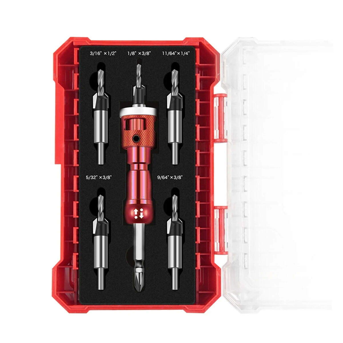 Woodworking Step Drill Bit Countersink Drill Bit with Adjustable Depth Stop 82 Degree Carbide Tipped with Replaceable Pilot Drill Bit1/4" Quick Release Hex Shank for Woodworking Pilot Screw Holes — view 3