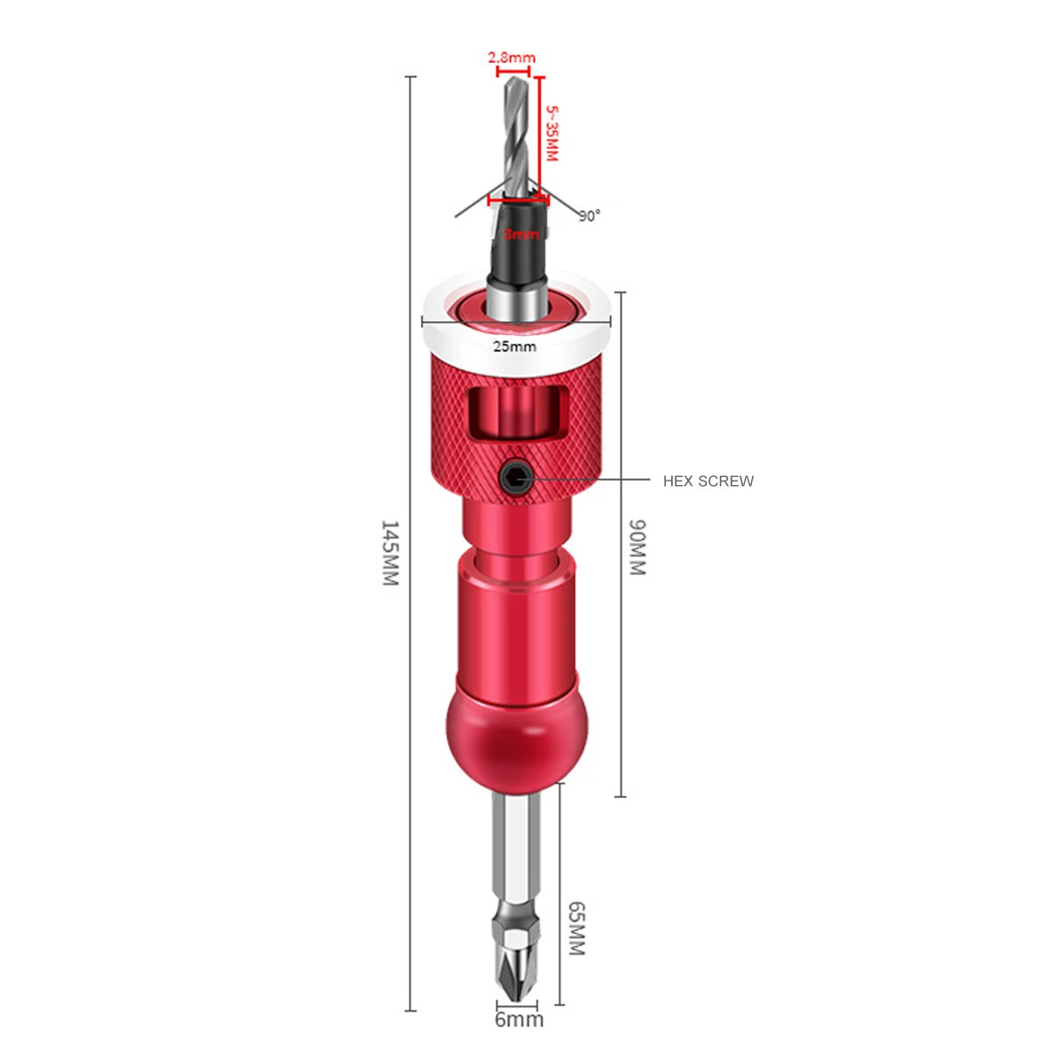 Woodworking Step Drill Bit Countersink Drill Bit with Adjustable Depth Stop 82 Degree Carbide Tipped with Replaceable Pilot Drill Bit1/4" Quick Release Hex Shank for Woodworking Pilot Screw Holes — view 6