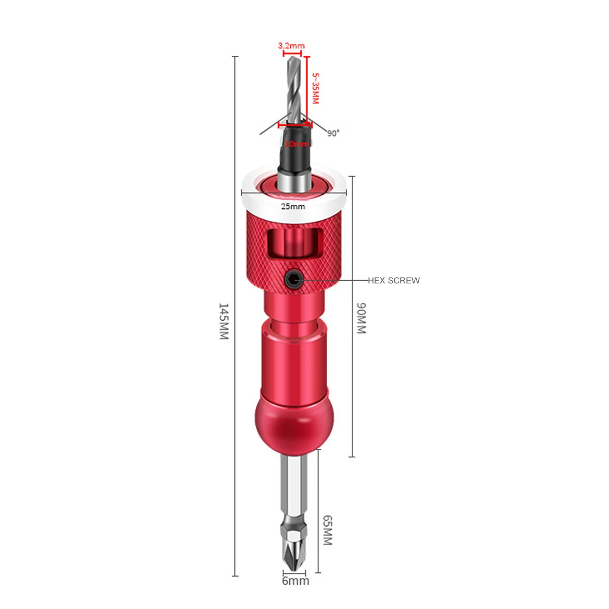 Woodworking Step Drill Bit Countersink Drill Bit with Adjustable Depth Stop 82 Degree Carbide Tipped with Replaceable Pilot Drill Bit1/4" Quick Release Hex Shank for Woodworking Pilot Screw Holes — view 7