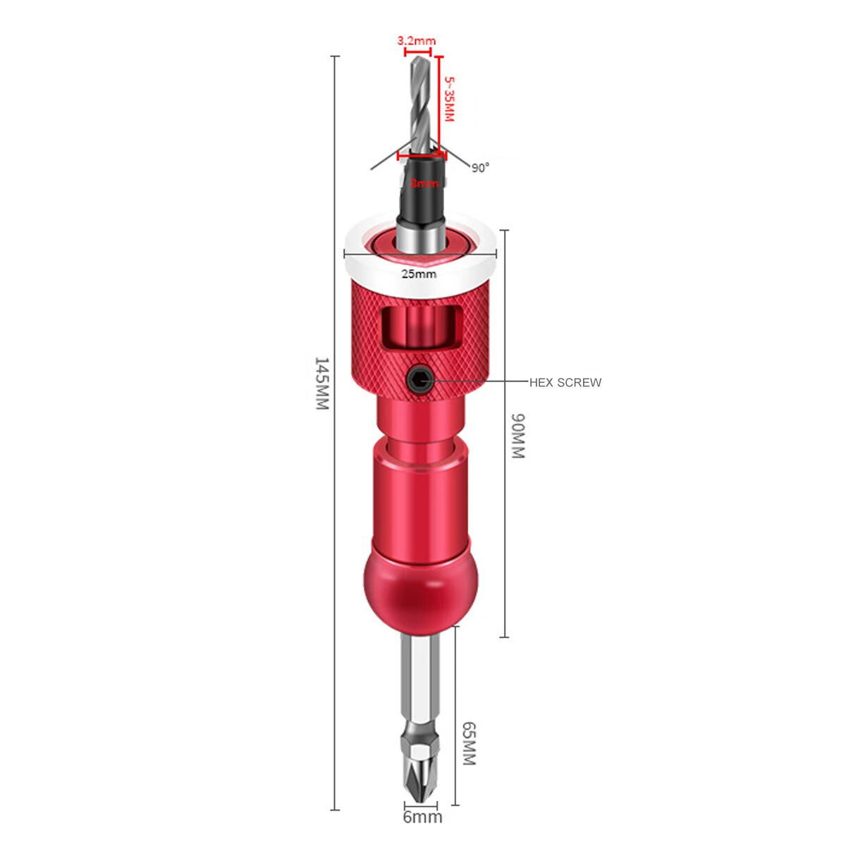 Woodworking Step Drill Bit Countersink Drill Bit with Adjustable Depth Stop 82 Degree Carbide Tipped with Replaceable Pilot Drill Bit1/4" Quick Release Hex Shank for Woodworking Pilot Screw Holes — view 8