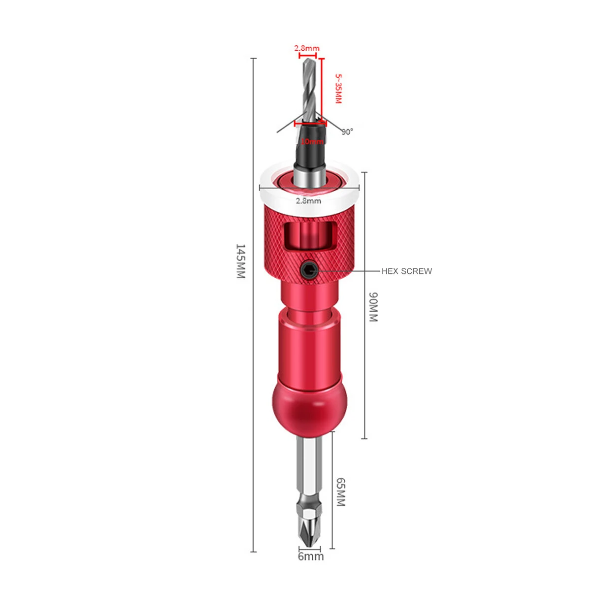 Woodworking Step Drill Bit Countersink Drill Bit with Adjustable Depth Stop 82 Degree Carbide Tipped with Replaceable Pilot Drill Bit1/4" Quick Release Hex Shank for Woodworking Pilot Screw Holes — view 9