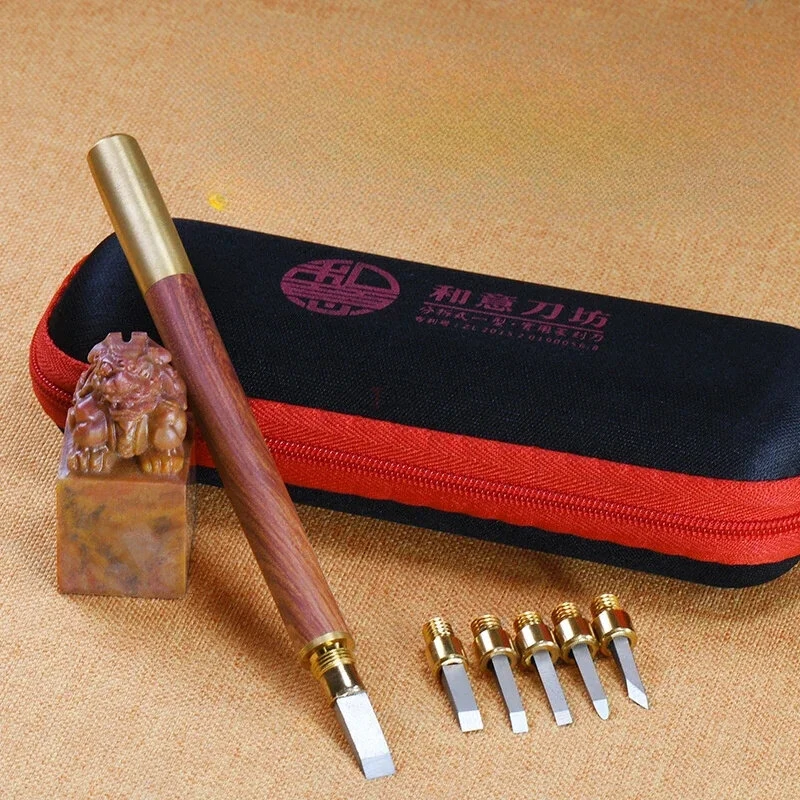 Woodworking Stone Knife Carbide Engraving Chisel Set with Split Stamp Knife with a Portable Bag for Seal Engraving Stone Letters — view 5