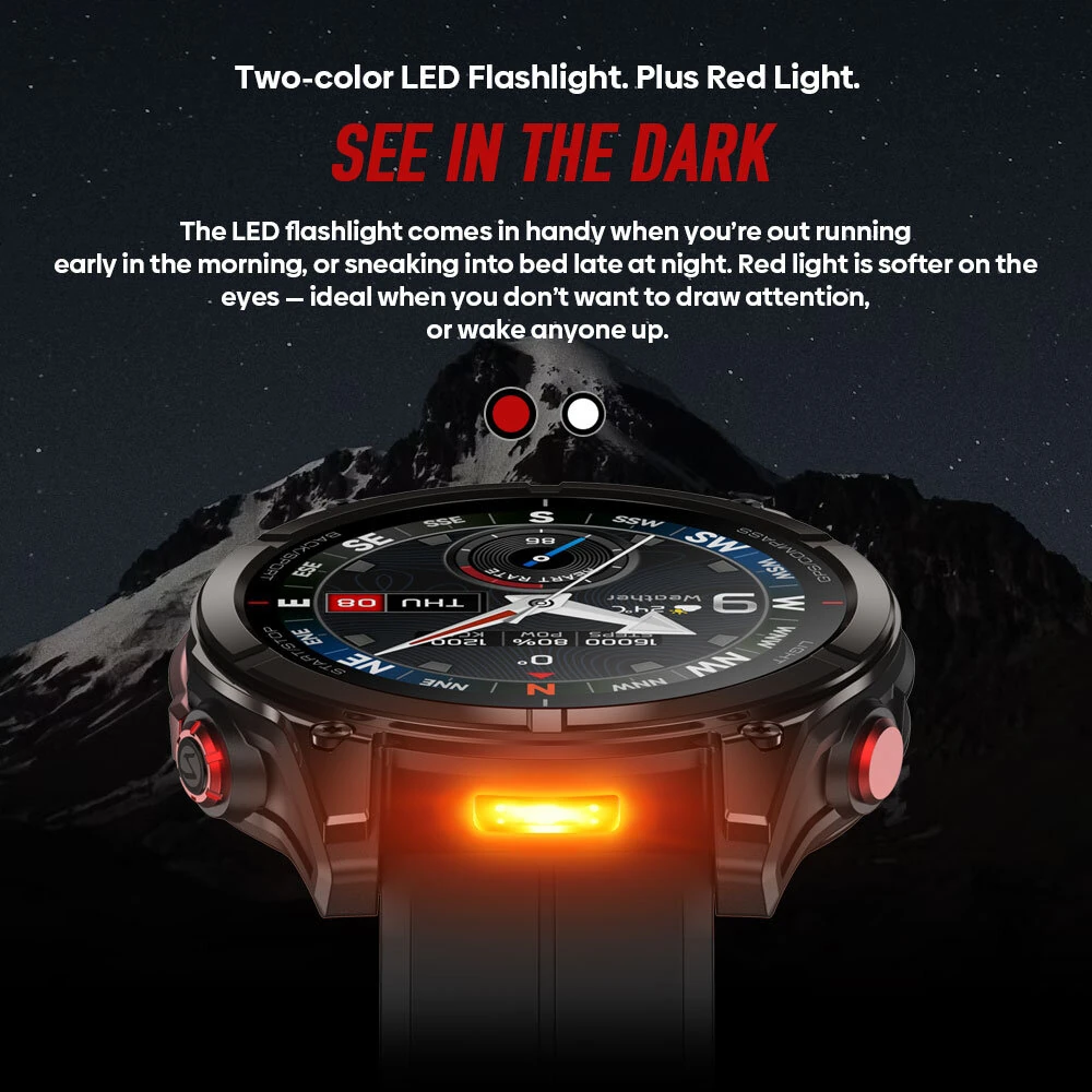 [World Premiere]Zeblaze Stratos 4 Pro 1.43-inch AMOED GPS Downloadable Maps Two-color LED Flashlight 60-days Battery Life bluetooth Call Heart Rate Blood Oxygen Monitor Sleep Monitoring Multi-sport Modes Music Storage Playback 5ATM Waterproof Smart Watch — view 6