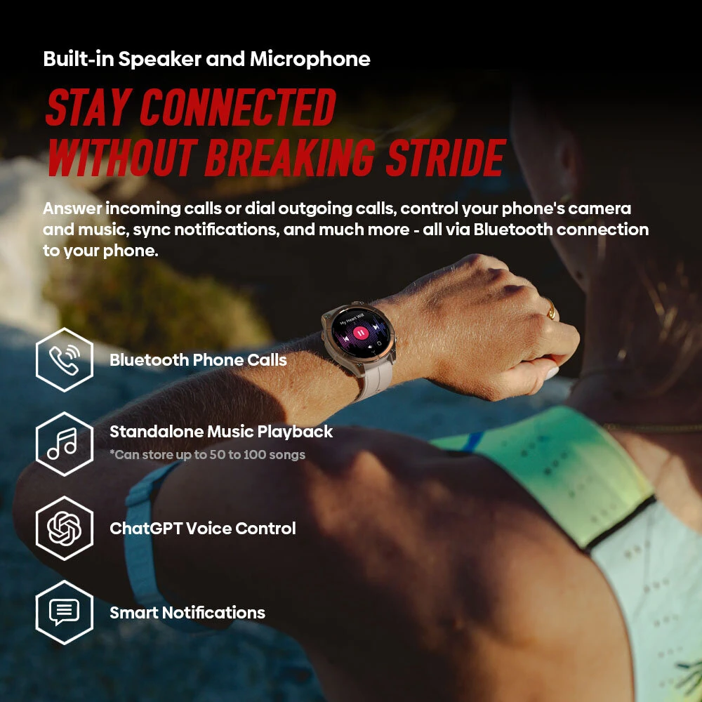 [World Premiere]Zeblaze Stratos 4 Pro 1.43-inch AMOED GPS Downloadable Maps Two-color LED Flashlight 60-days Battery Life bluetooth Call Heart Rate Blood Oxygen Monitor Sleep Monitoring Multi-sport Modes Music Storage Playback 5ATM Waterproof Smart Watch — view 9