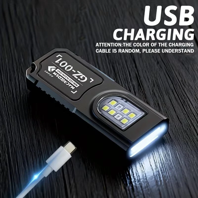 WS-GZ001 Multifunctional LED Keychain Flashlight USB Rechargeable Mini Torch with COB Work Light Keyring Camping Walking Pocket Lamp — view 2
