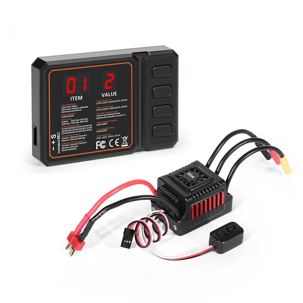 WSDT-60A RC Sensorless brushless waterproof ESC With Programming Card Combination Set for 1/10 RC Car — view 2