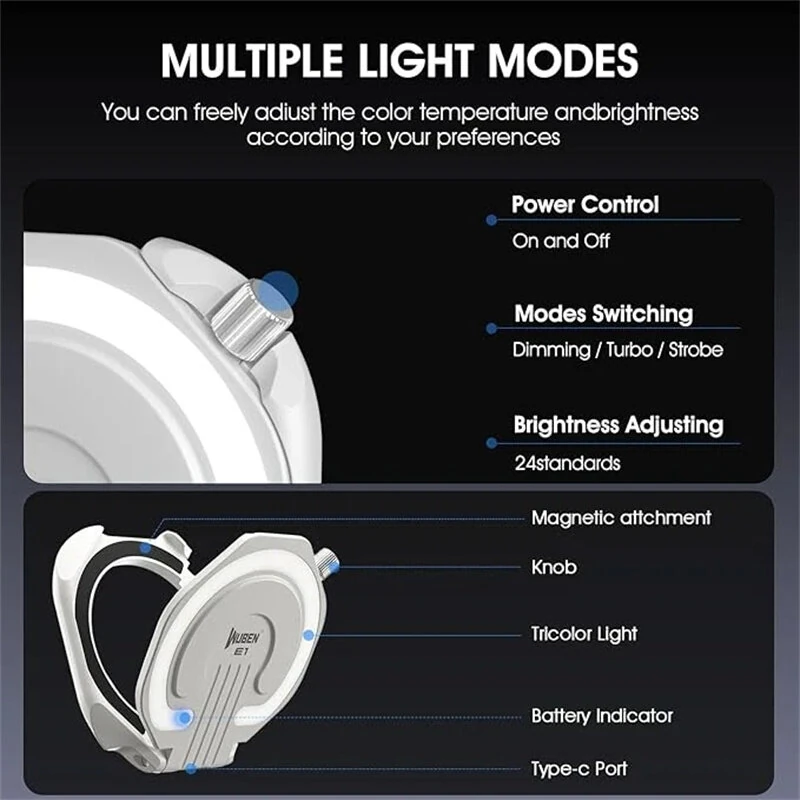 WUBEN E1 300 Lumens LED Photography Selfie Light for Phone Outdoor Camping 3 Light Modes Rechargeable Magnetic Portable Ring Fill Light EDC Mini Keychain Flashlight — view 10