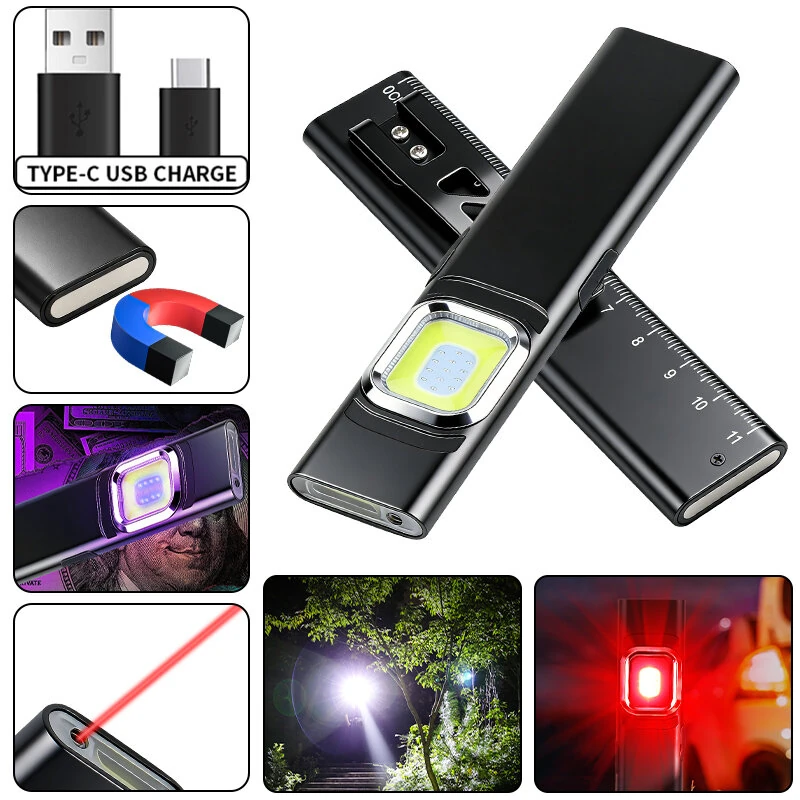 X505 EDC Rechargeable Laser Flashlight UV COB Work Light Magnetic Base Type-C 450mAh Pocket Waterproof LED Pen Light with Integrated Ruler — view 2