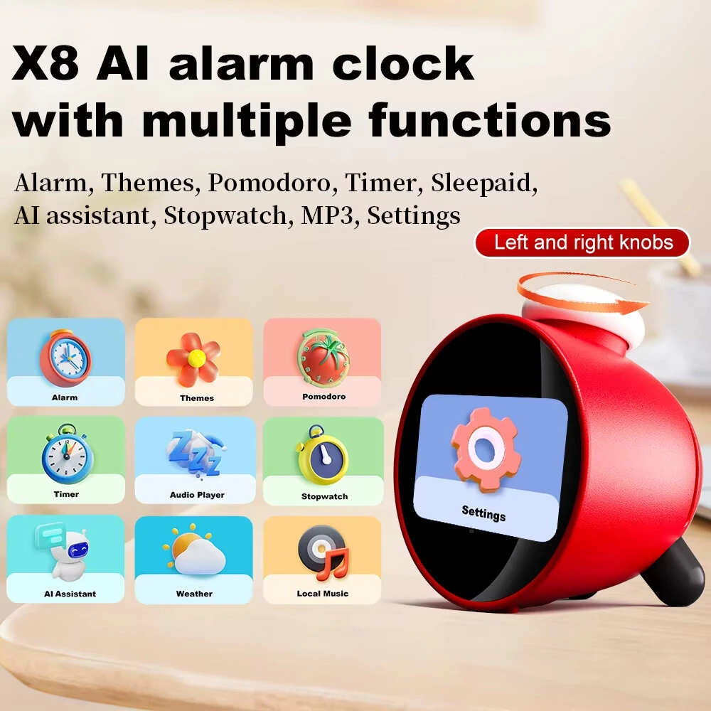 X8 AI Smart Alarm Clock with 2.8-inch LCD Display Voice Assistant Multi-Language Supported Type-C Charging Weather Forecast White Noise Sleep Aid Alarm Clock — view 5