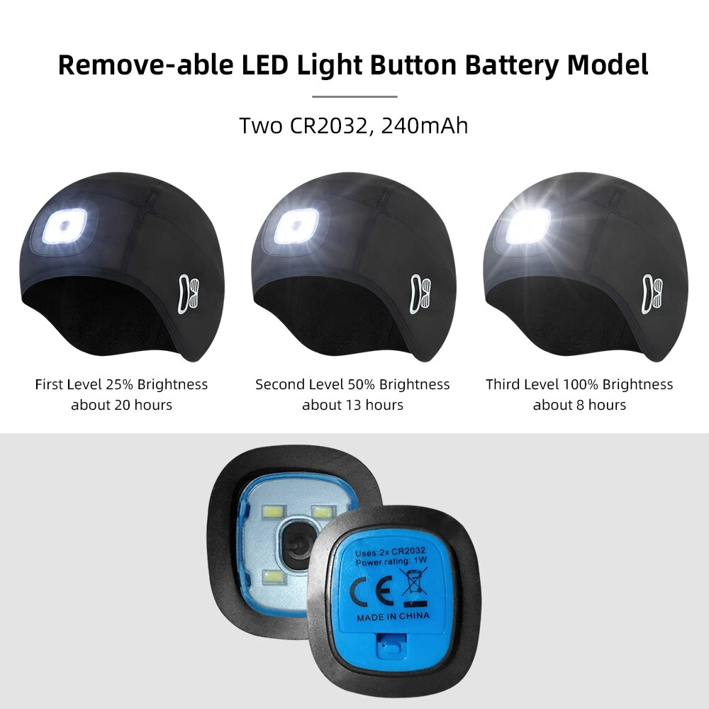 XANES Knitted Bike Warm Hat Removeable LED Light 3 Modes Brightness 200mAh Battery USB Chargeable Portable Flashlight for Cycling Fishing Hiking Camping Running — view 3