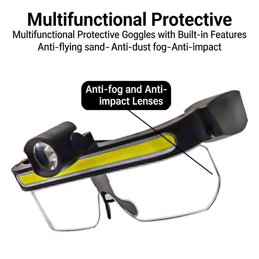 XANES LED Glasses Light Multifunctional Outdoor Sports Goggles with Head Light Type-C Charging Waterproof Anti-fog Impact Lens Headlight Glasses for Cycling Fishing — view 4