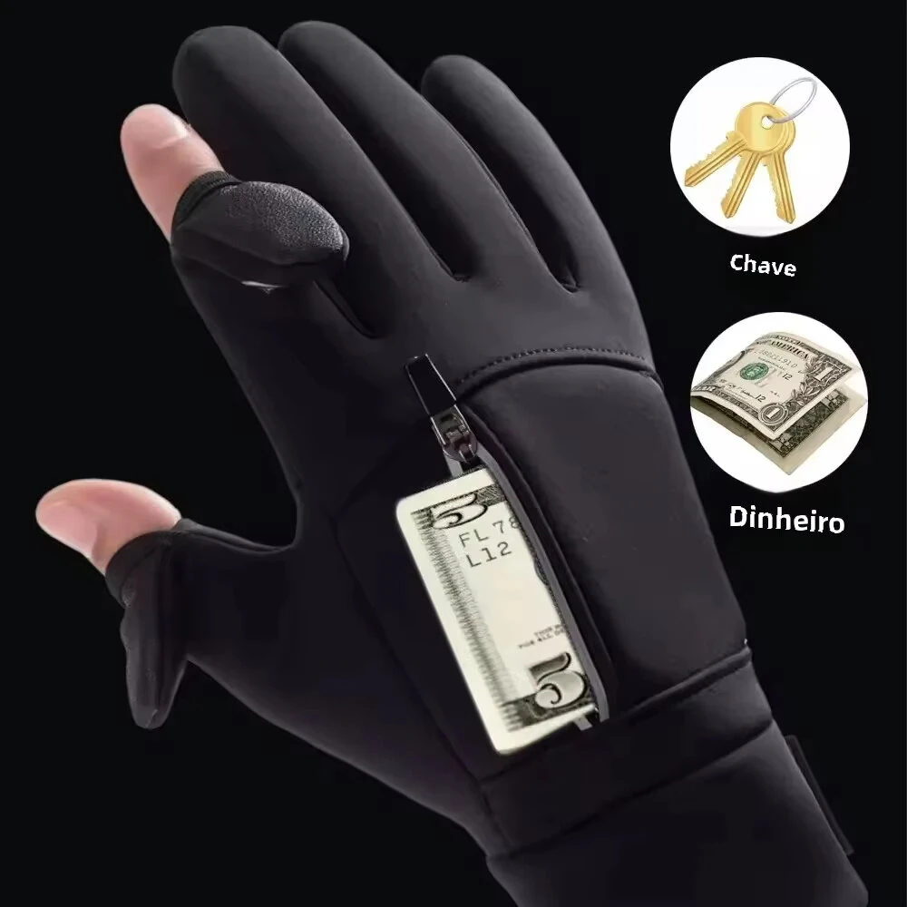 XANES Winter Touchscreen Warm Cycling Gloves Waterproof Windproof Cold-Resistant Flip Exposed Two-finger Zipper Gloves for Men Women Ski Fishing Running — view 4