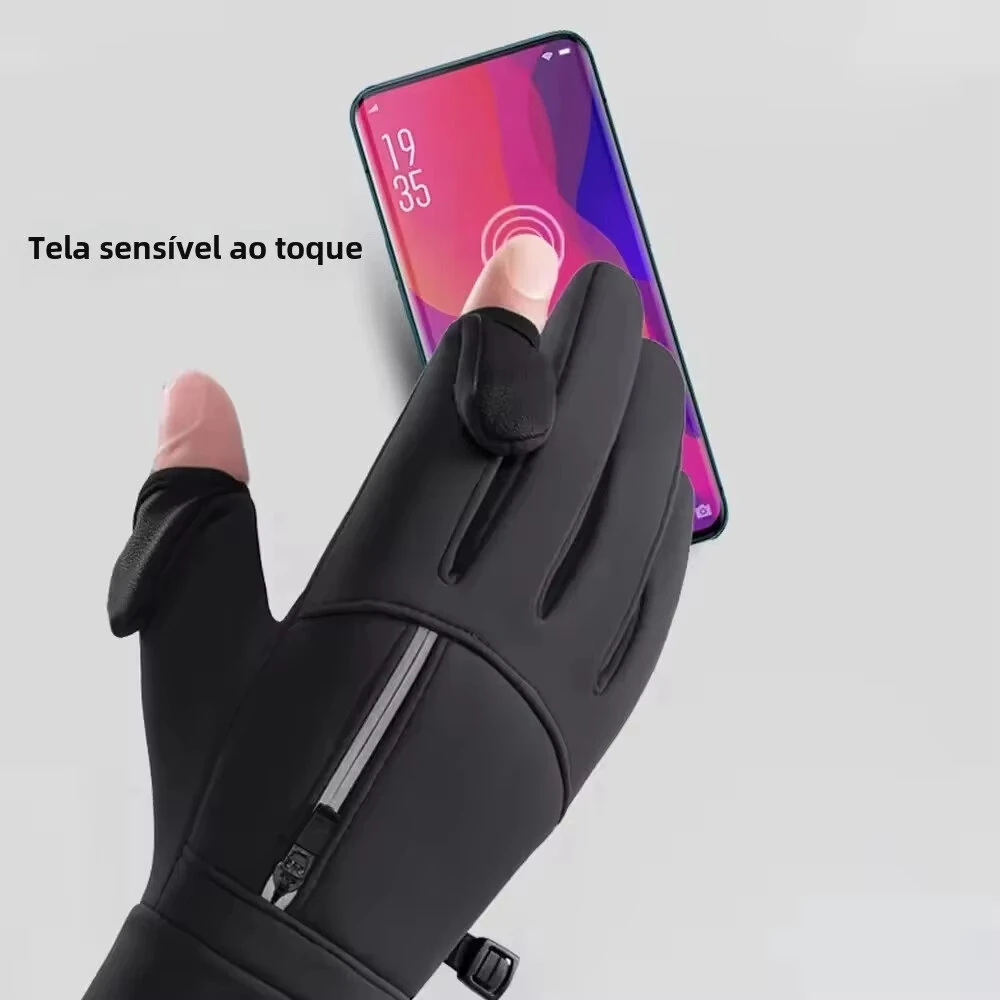 XANES Winter Touchscreen Warm Cycling Gloves Waterproof Windproof Cold-Resistant Flip Exposed Two-finger Zipper Gloves for Men Women Ski Fishing Running — view 7