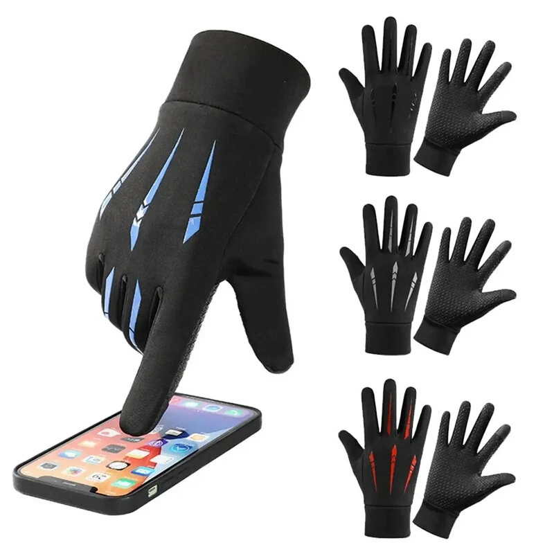 XANES Winter Waterproof Cycling Gloves Outdoor Sports Running Motorcycle Ski TouchScreen Fleece Gloves Non-slip Warm Full Finger for Riding Climbing Skiing Hiking Fishing — view 2