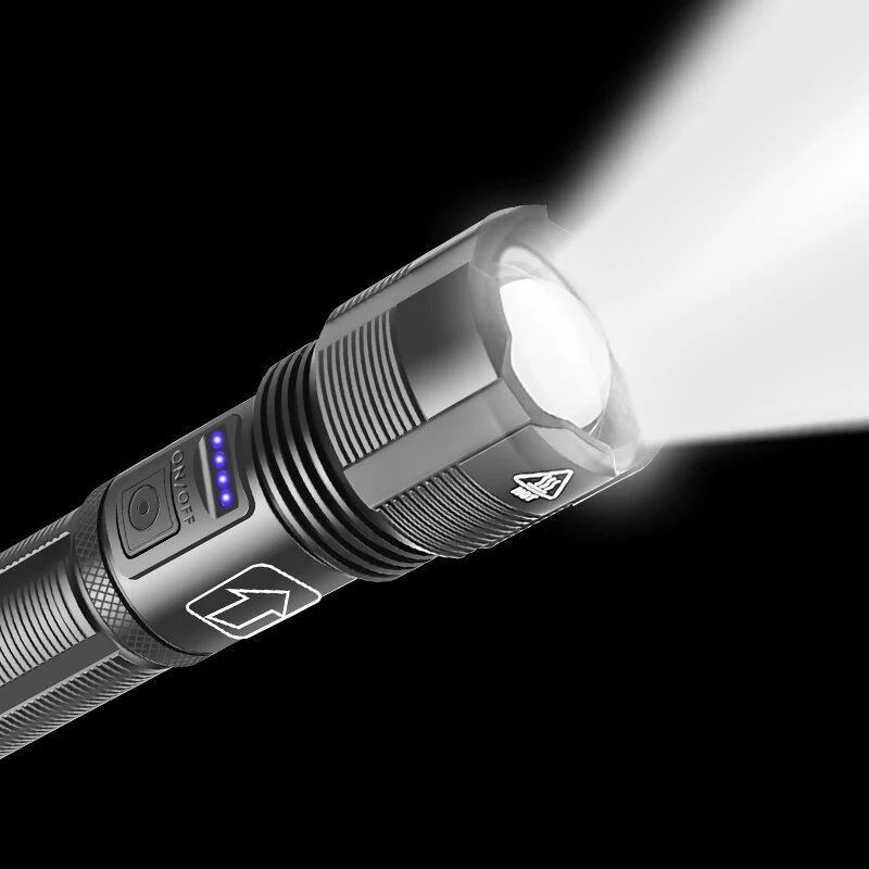 XANES® XHP50 1800lm Powerful Long Range Zoomable Flashlight Kit with 18650 Li-ion Battery USB Rechargeable & Power Display Mini Torch Focus Adjustable Tactical Light — view 6