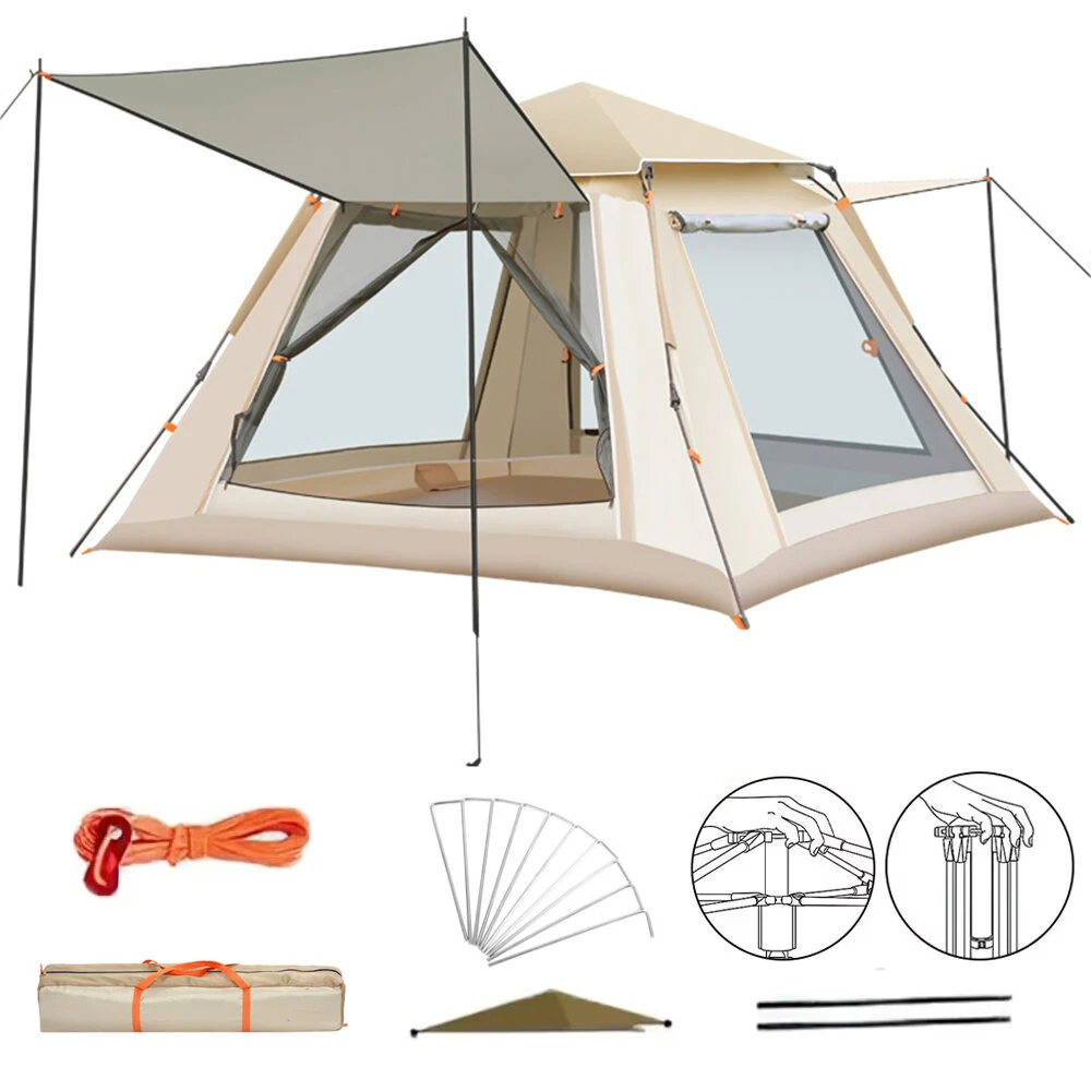 Xmund 3-4 Person Portable Fully Automatic Quick Opening Tent Outdoor Camping Thickening Foldable Tent Beach Park Folding Oxford Waterproof Tent