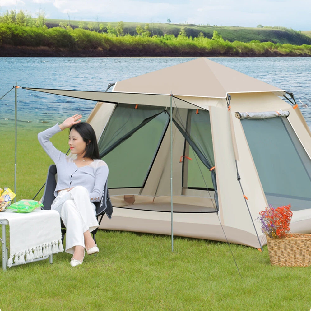 Xmund 3-4 Person Portable Fully Automatic Quick Opening Tent Outdoor Camping Thickening Foldable Tent Beach Park Folding Oxford Waterproof Tent — view 3