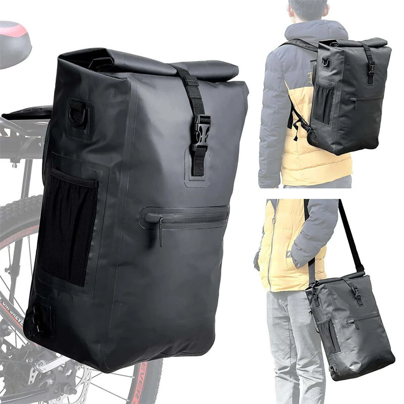 Xmund 3-in-1 Waterproof Bicycle Pannier Backpack 23L IPX6 Roll Top Convertible Laptop Bag
