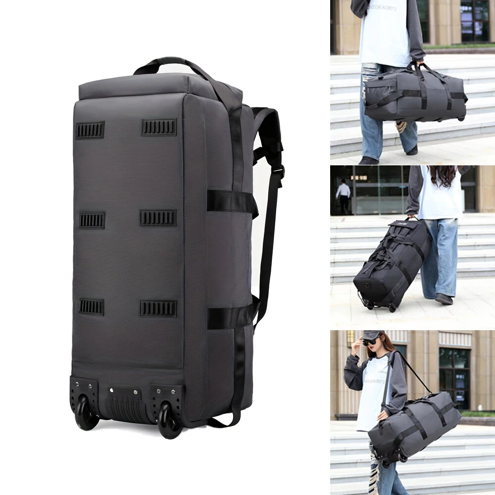 Xmund 60L Large Capacity Rolling Duffle Bag Foldable Travel Luggage with Wheels Convertible Backpack Fine Fabric Airline Check In Airplane Moving Bag