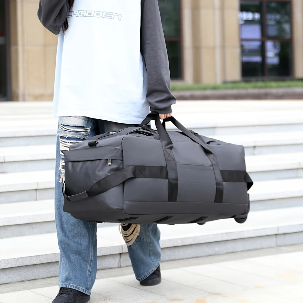 Xmund 60L Large Capacity Rolling Duffle Bag Foldable Travel Luggage with Wheels Convertible Backpack Fine Fabric Airline Check In Airplane Moving Bag — view 7