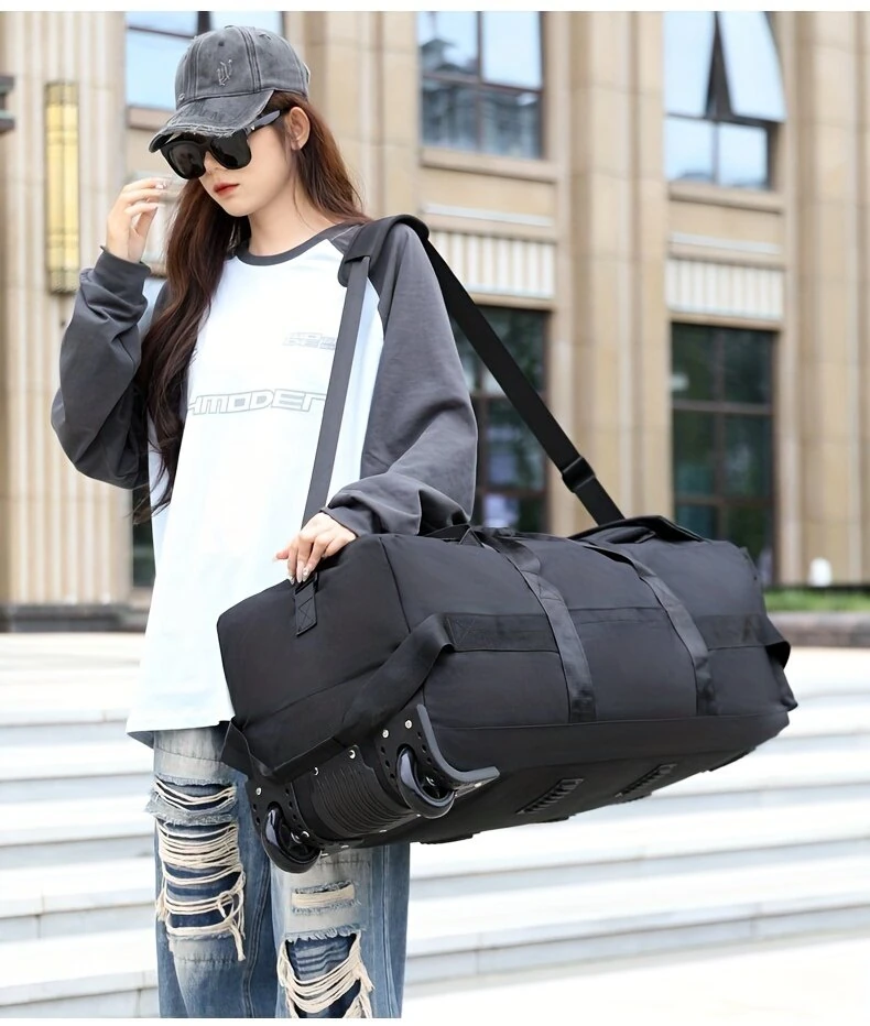 Xmund 60L Large Capacity Rolling Duffle Bag Foldable Travel Luggage with Wheels Convertible Backpack Fine Fabric Airline Check In Airplane Moving Bag — view 8