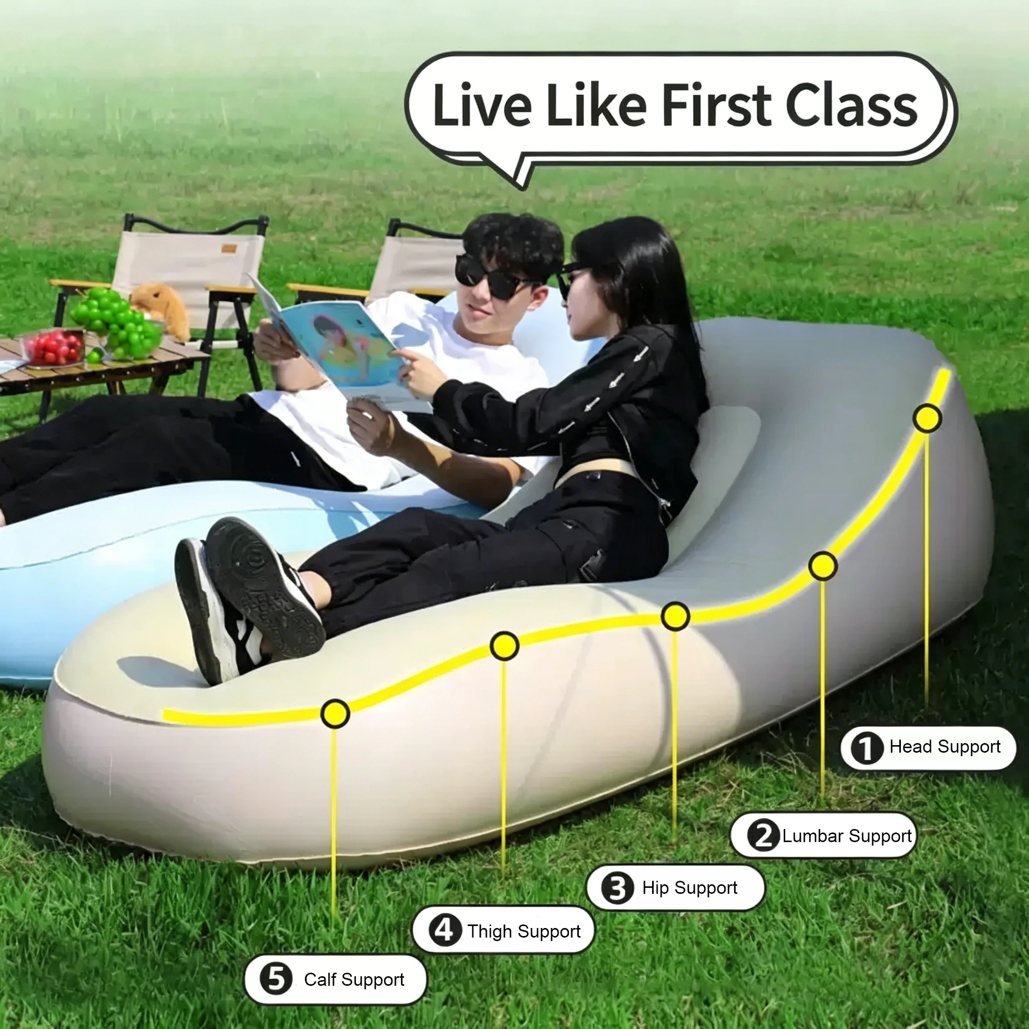 Xmund Fast Inflatable Air Sofa Bed, Outdoor Portable Air Mattress, Lazy Camping Automatic Inflatable Sleeping Mat 175*68cm — view 4