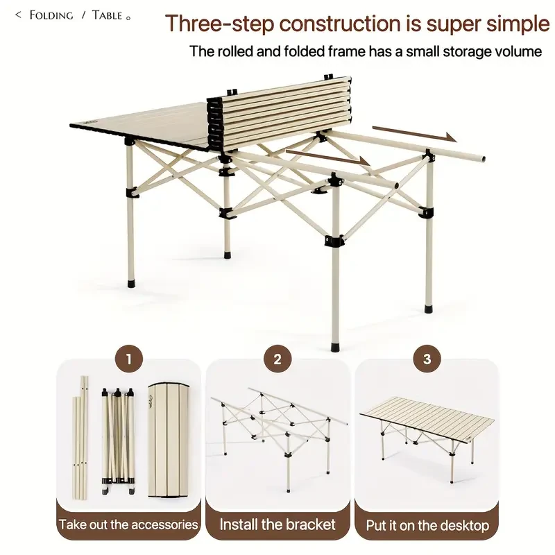 Xmund Outdoor Folding Tables Aluminum Alloy Portable Leisure Egg Roll Table Lightweight Camping Picnic Vehicle Car Mobile with Carrying Bag — view 3