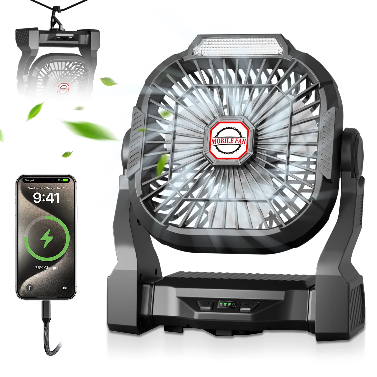 Xmund P18 Camping Fan with Light 10400mAh Battery Powered USB Rechargeable Tent Fan 4 Speeds Remote Control Portable Outdoor Accessory