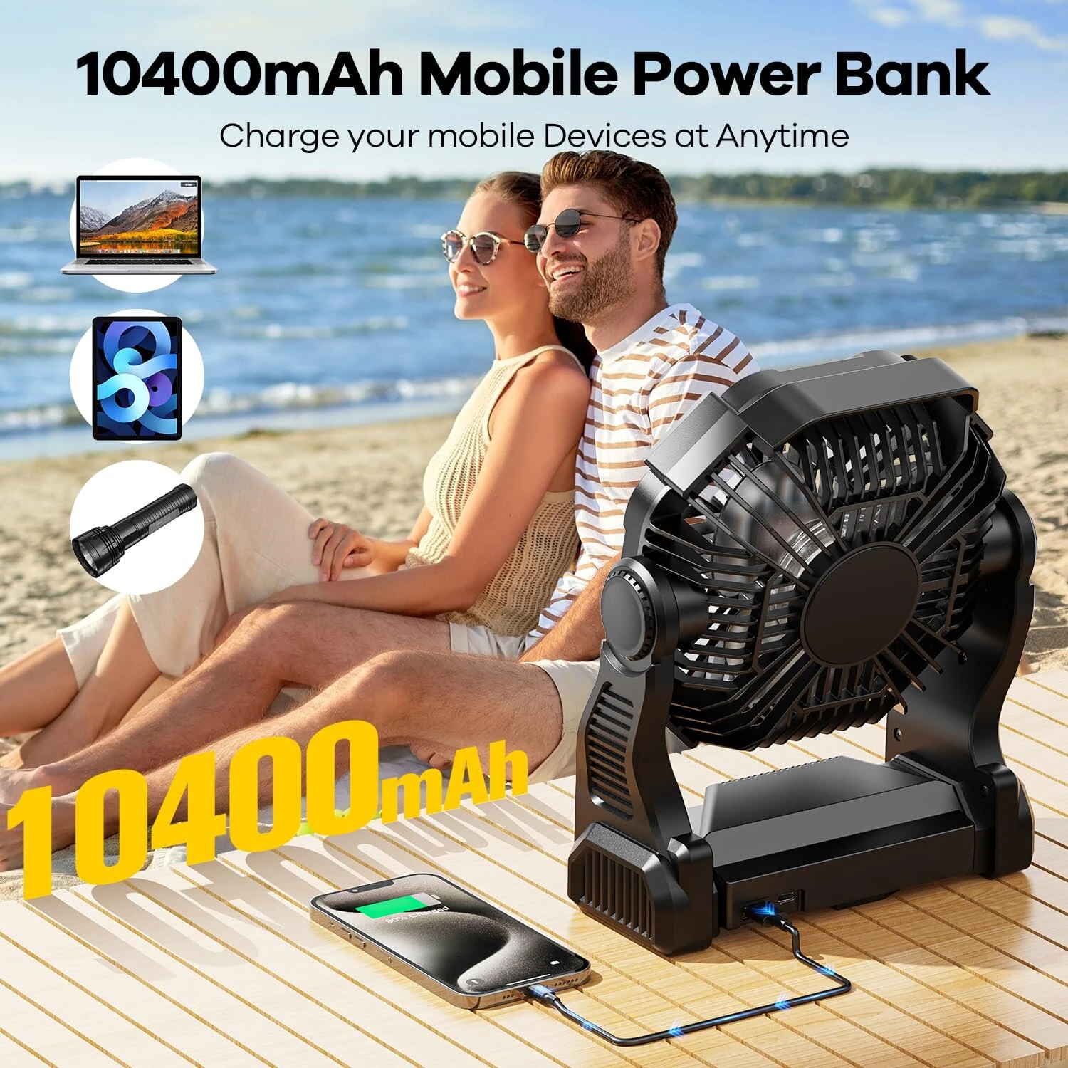 Xmund P18 Camping Fan with Light 10400mAh Battery Powered USB Rechargeable Tent Fan 4 Speeds Remote Control Portable Outdoor Accessory — view 7