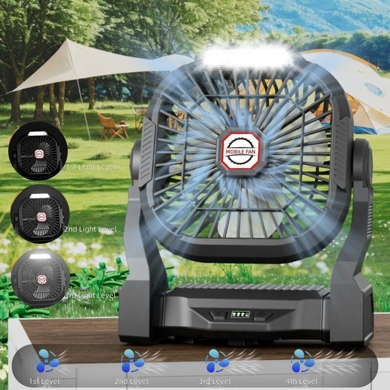 Xmund P18 Camping Fan with Light 10400mAh Battery Powered USB Rechargeable Tent Fan 4 Speeds Remote Control Portable Outdoor Accessory — view 9