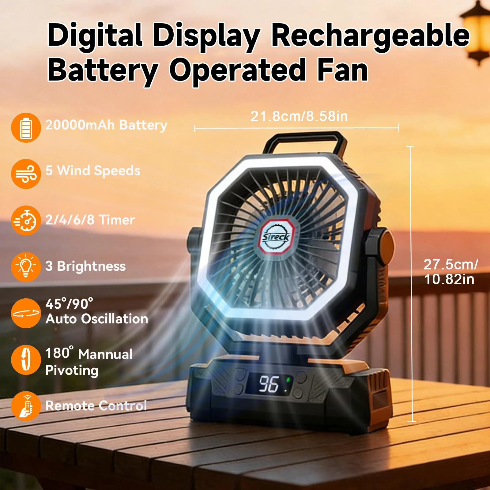Xmund P60 Camping Fan with Light 20000mAh Battery Operated USB Rechargeable Tent Fan 4 Speeds Remote Control Portable Outdoor Accessory — view 2
