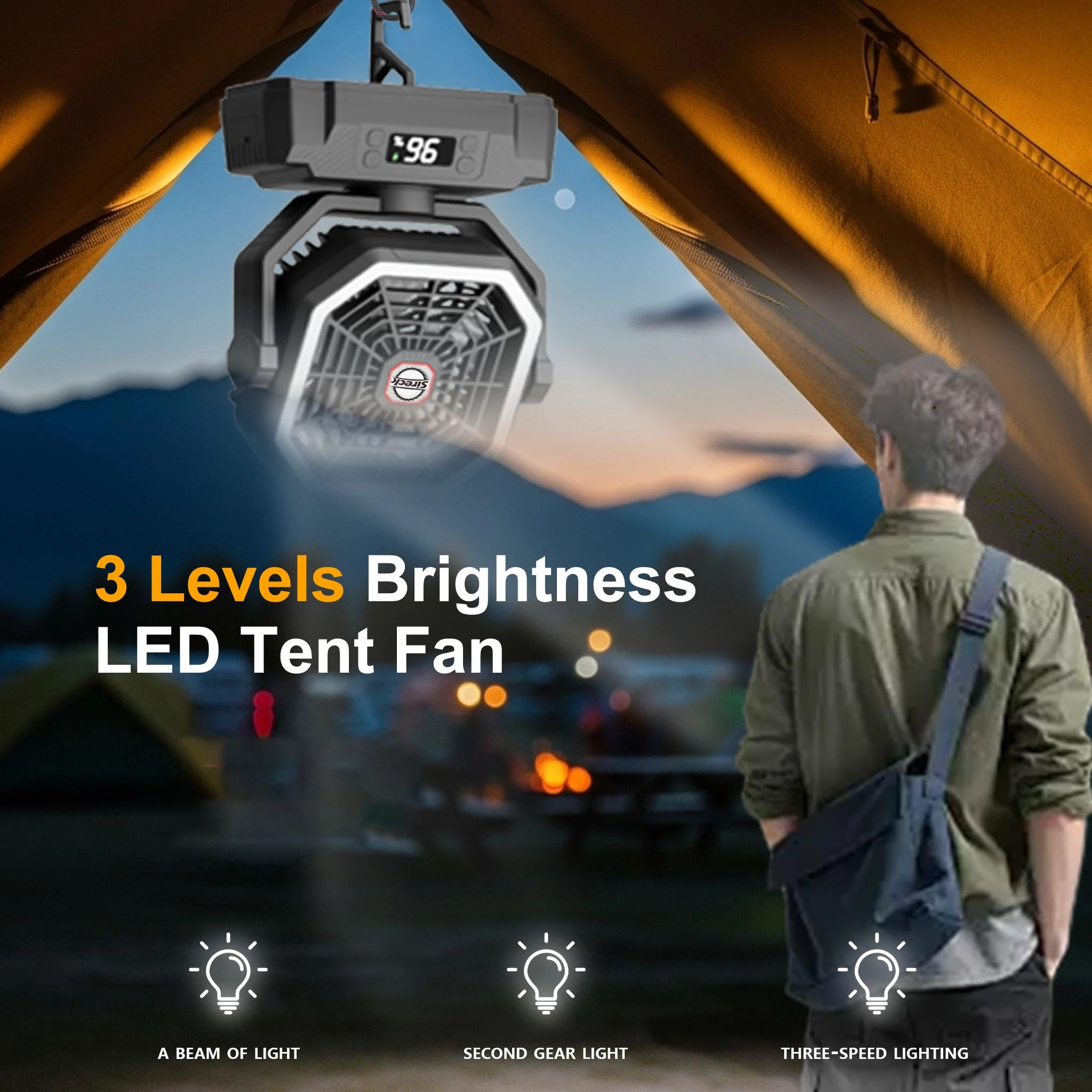 Xmund P60 Camping Fan with Light 20000mAh Battery Operated USB Rechargeable Tent Fan 4 Speeds Remote Control Portable Outdoor Accessory — view 5
