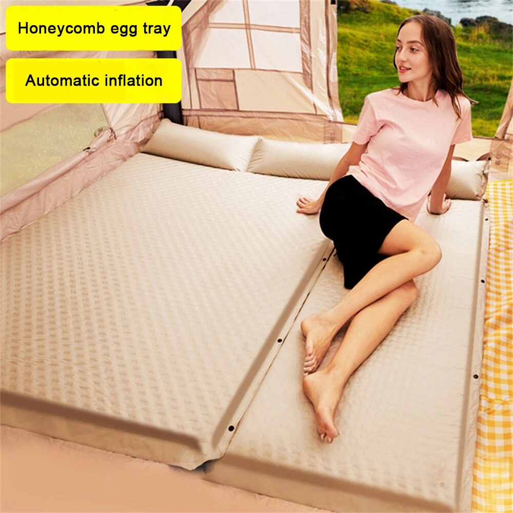 Xmund Soft Inflatable Camping Mattress with Integrated Pillow Snap Fastener Splicing Wave Surface for Comfortable Outdoor Trave,Camping-190*130cm — view 3