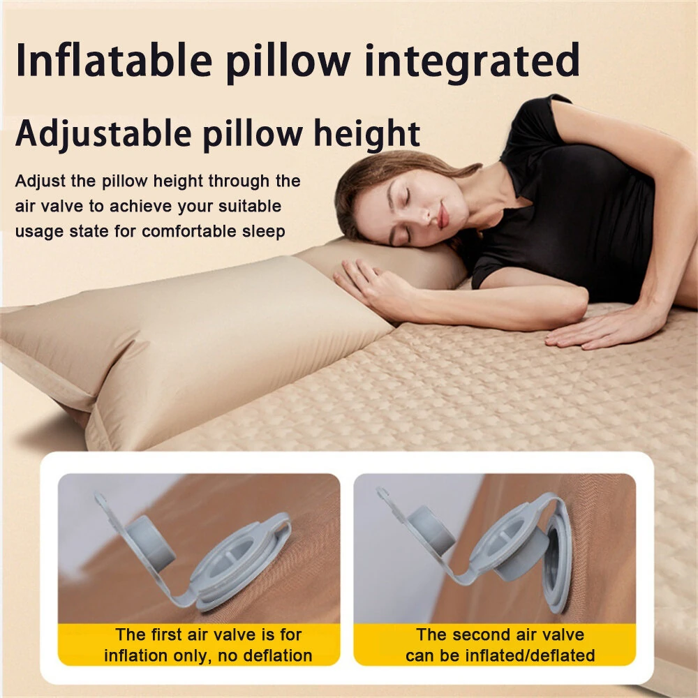 Xmund Soft Inflatable Camping Mattress with Integrated Pillow Snap Fastener Splicing Wave Surface for Comfortable Outdoor Trave,Camping-190*130cm — view 4