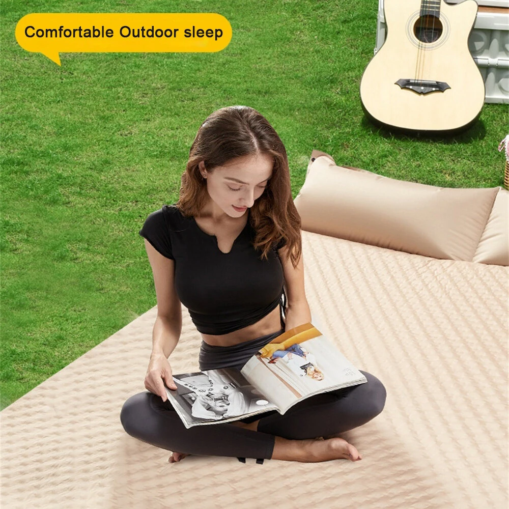 Xmund Soft Inflatable Camping Mattress with Integrated Pillow Snap Fastener Splicing Wave Surface for Comfortable Outdoor Trave,Camping-190*130cm — view 5