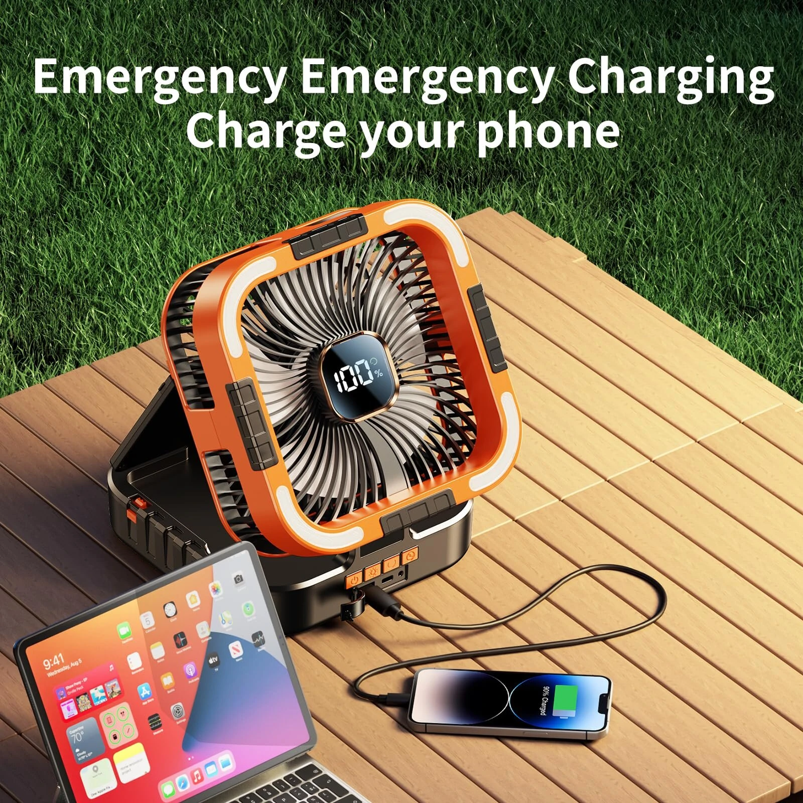 Xmund Solar Camping Fan 10000mAh Power Bank USB C Charging 6 Speeds LED Lantern Portable Outdoor Fan with Timer for Camping — view 5