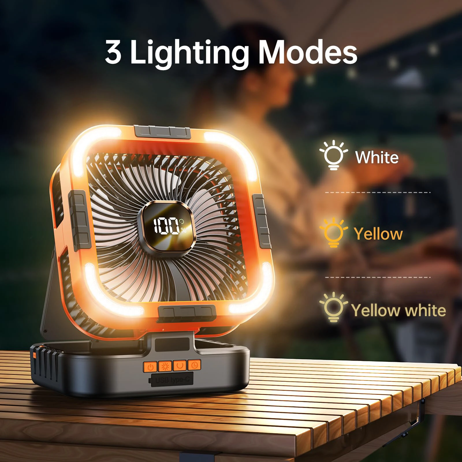 Xmund Solar Camping Fan 10000mAh Power Bank USB C Charging 6 Speeds LED Lantern Portable Outdoor Fan with Timer for Camping — view 6