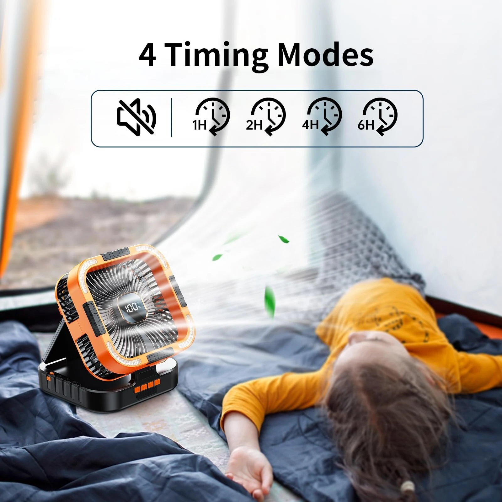 Xmund Solar Camping Fan 10000mAh Power Bank USB C Charging 6 Speeds LED Lantern Portable Outdoor Fan with Timer for Camping — view 7
